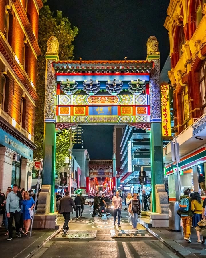 Melbourne CBD street scene showing the contrast between the Chinatown precinct and the Southern Cross Station area