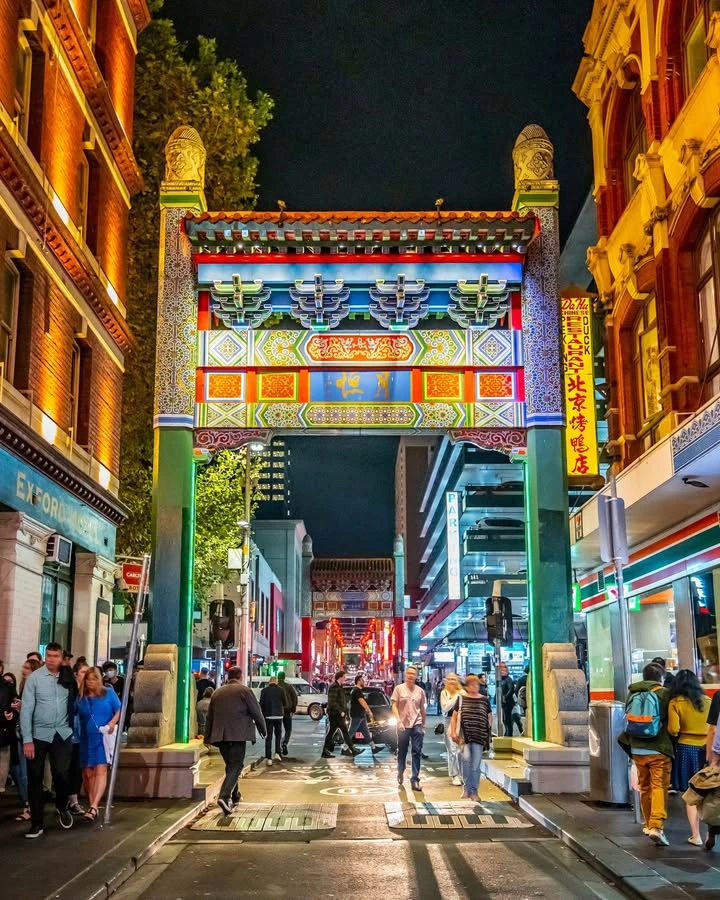 Melbourne CBD street scene showing the contrast between the Chinatown precinct and the Southern Cross Station area