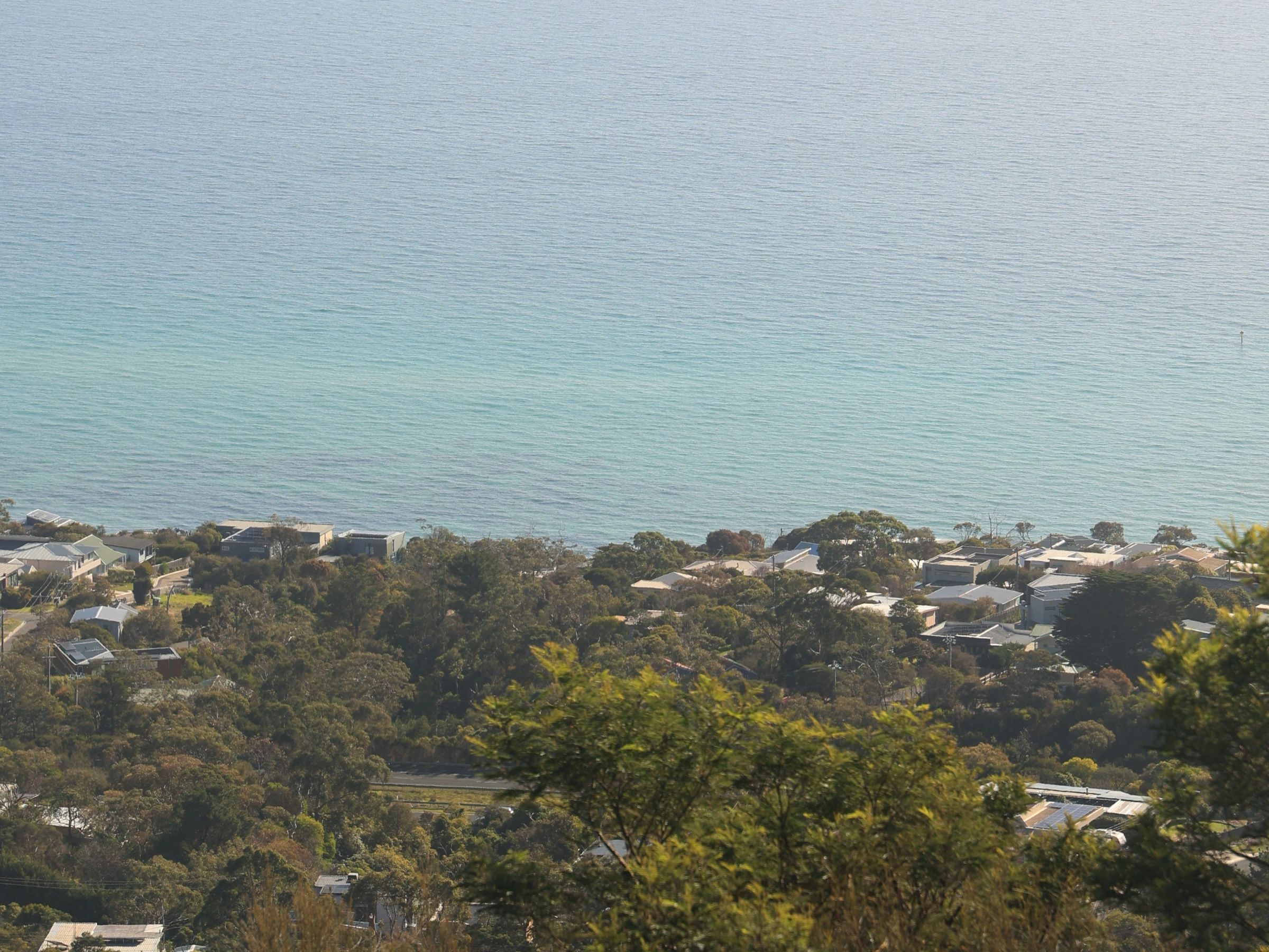 从亚瑟王座山的 Murray’s Lookout 眺望菲利普港湾和晨间半岛海岸